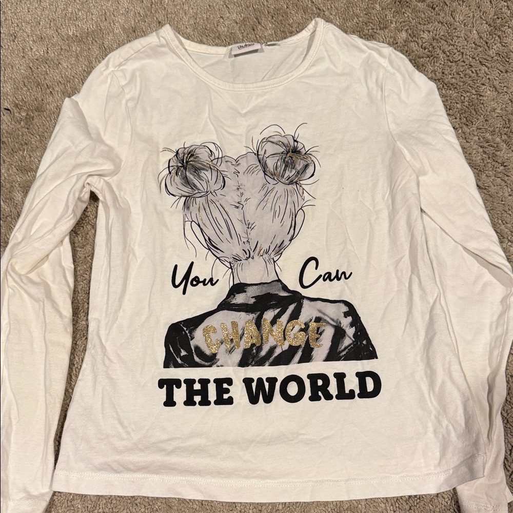 White Long Sleeve Kids Shirt with Graphic Print